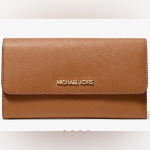 MICHAEL KORS BROWN CROSS GRAIN LEATHER WALLET